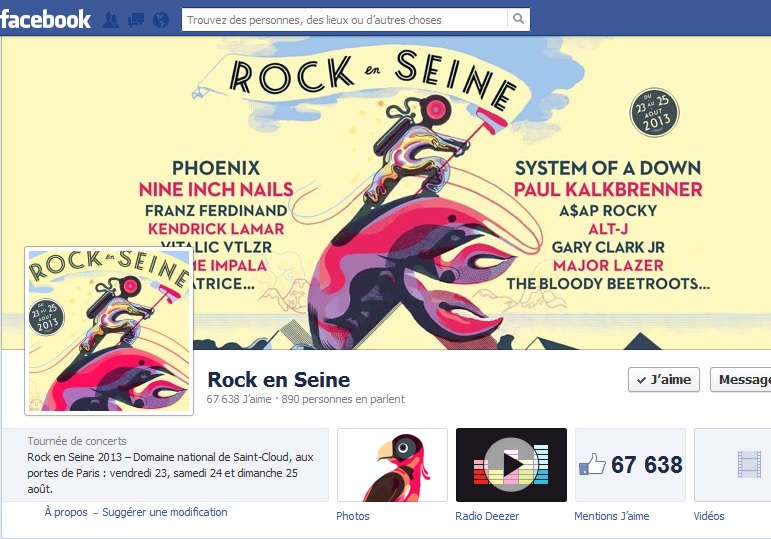 Page d'accueil de la page facebook de Rock en Seine